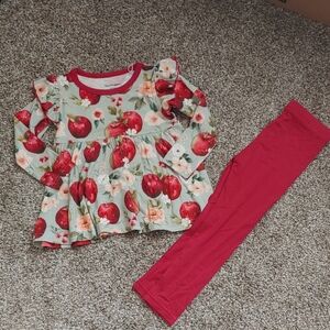 Bnwt Showstoppers 18-24mo 2pc Peplum With Leggings Red Apples Vibrant